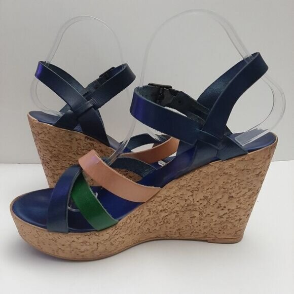 LULU BRAVO Italy Strappy Open Toe Platform Chunky Wedge Heels Sz 8.5 - Picture 13 of 16